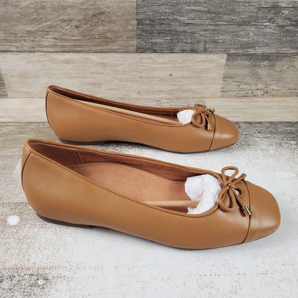 Vionic Klara Womens Ballet Flats Sz 8 W Brown Leather Square Toe Slip On Shoes